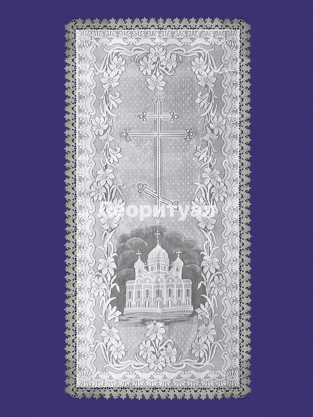 Покрывало ритуальное на подкладке с фигурным кружевным краем 210х90 см